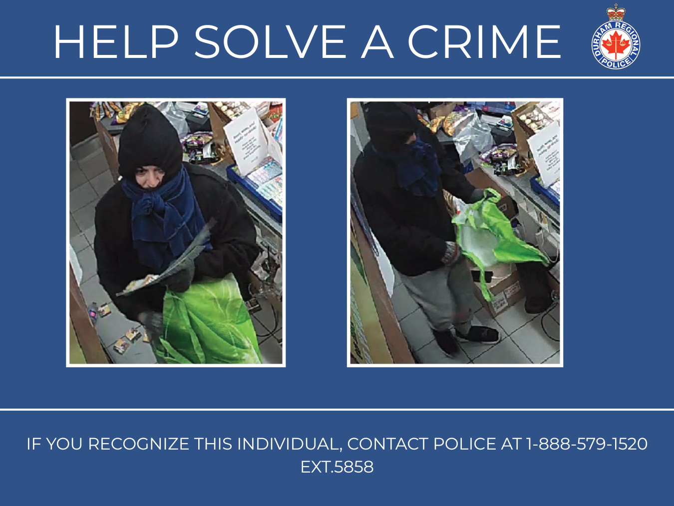 Reference image 1 for Police are looking to identify a male suspect after a theft in Ajax.
