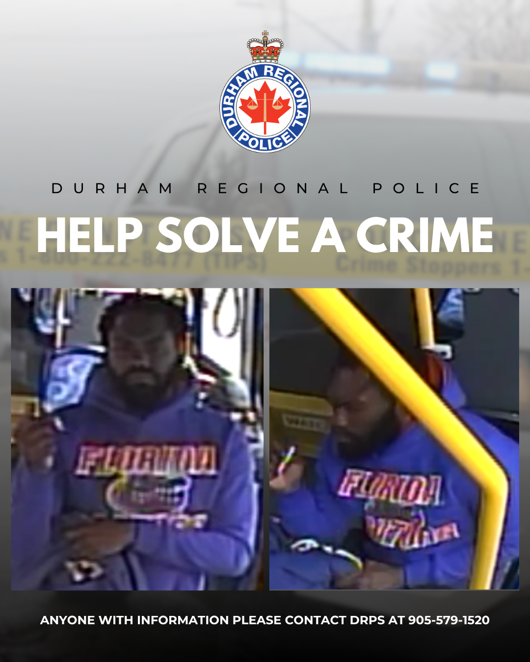 Reference image 1 for Male Wanted for Property Damage on Durham Region Transit Bus in Oshawa